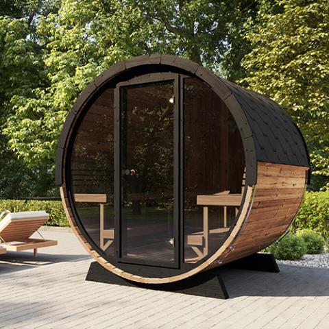 SaunaLife Ergo Elegance-series Model EE8G - 6 Person Sauna Barrel with glass front