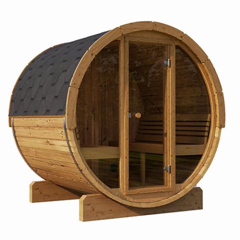 SaunaLife Ergo-series Model E7G - 4 Person Sauna Barrel with Glass Front