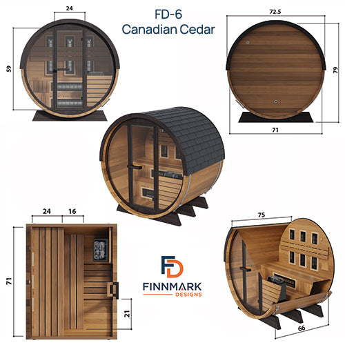 Finnmark Cedar Combination Barrel Sauna FD-6 - 4 Person