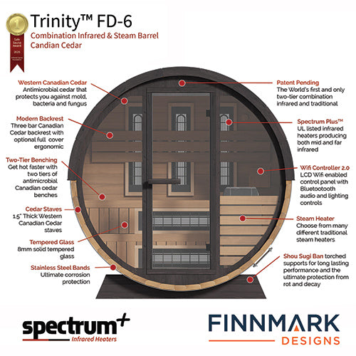 Finnmark Cedar Combination Barrel Sauna FD-6 - 4 Person