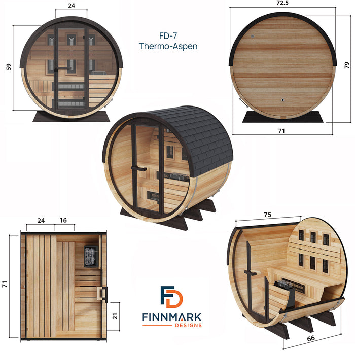 Finnmark Thermo-Aspen Combination Barrel Sauna FD-7 - 4 Person