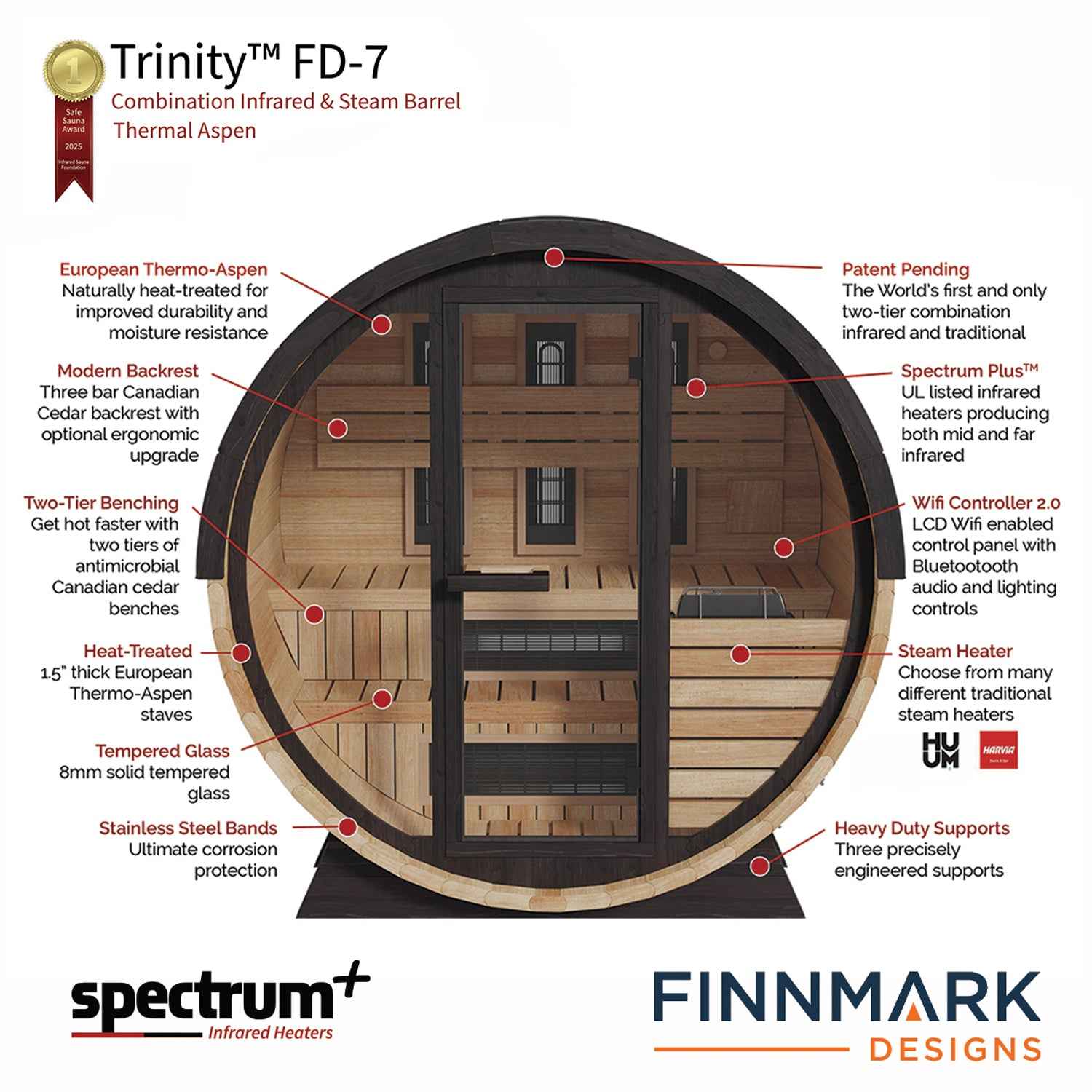 Finnmark Thermo-Aspen Combination Barrel Sauna FD-7 - 4 Person
